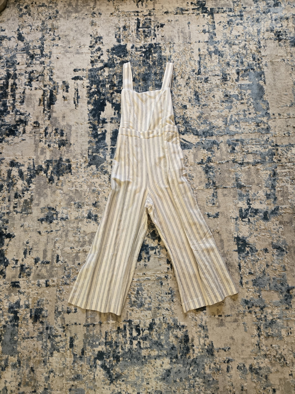 Ann Taylor Factory Cream and Blue Striped Wide-Leg Jumpsuit
